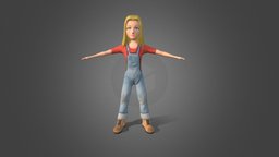 Low poly girl in worker clothes boots, worker, tiny, jeans, farmer, woman, blonde, a-pose, substancepainter, girl, blender, pbr, lowpoly