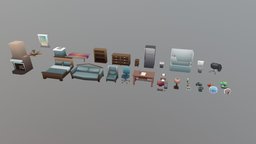 Household Props Collection prop, furniture, shadeless, props, game-ready, gradient, unity, unity3d, game, lowpoly, gameart