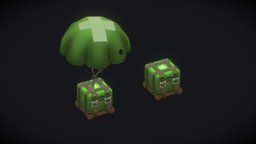 Crate with parachute green, crate, prop, stylised, box, parachute, props-assets, stylised-handpainted, airdrop, asset, texture, hand-painted, model