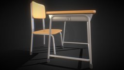 VR School Desk & Chair set school, bench, assets, high, set, desk, seat, college, classic, furniture, classroom, middle, education, manga, academic, elementary, chair, anime, japanese, scholastic