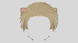 Anime Hair (Swept-back Style) & Cat Ears short, hair, cat, red, cute, white, boy, kitty, back, fashion, medium, long, crown, feline, ears, brown, pink, manga, woman, swept, men, furry, editable, uni, haircut, hairdo, hairstyle, girl, cartoon, man, female, stylized, blue, male, anime, black