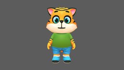 Tiger Cat Animated Rigged cat, cute, chibi, baby, games, tiger, toy, biped, pet, animals, unreal, wild, mammal, zoo, run, tom, panther, kitten, cub, pussy, maya, character, unity, cartoon, 3d, lowpoly, model, animation, animated, rigged