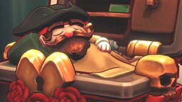 Captain small beard and his loot bed, bedroom, comic, sleeping, chest, books, candle, beard, treasure, coins, captain, stylised, loot, bottles, roses, treasurechest, cartooncharacter, booze, bookworm, stylizedcharacter, skull, pirate, pirates, treasurechestchallenge, noai