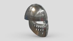 Medieval Helmet 07 Low Poly PBR Realistic armor, suit, greek, armour, ancient, warrior, fighter, soldier, viking, medieval, unreal, ready, vr, ar, protection, headgear, middle, metal, roman, battle, mask, age, headdress, costume, headwear, unity, asset, game, helmet, low, poly, military, war, knight, steel, accient, enegine
