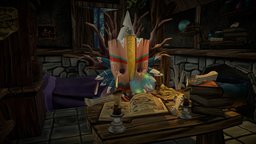 Shaman House with Furniture furniture, shaman, handpainted, game, art, lowpoly, witch, house, light