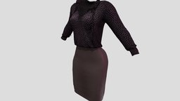 Female Pencil Skirt Blouse Outfit pencil, fashion, knee, girls, clothes, skirt, business, dress, above, boss, womens, outfit, wear, secretary, formal, length, blouse, loose, sheer, below, pbr, low, poly, female