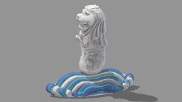 Merlion Statue Low Poly PBR body, fish, mascot, landmark, icon, vr, ar, lion, statue, realistic, head, singapore, tradition, merlion, sealion, man-made, character, 3d, low, city, creature, monster, sculpture