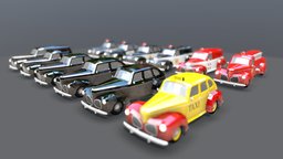 Lowpoly Vintage Car Pack 1940s police, truck, cars, ambulance, vintage, classic, taxi, mafia, fire, firetruck, 1945, 1942, 1943, gangster, 1940, oldies, oldtimer, 1941, 1944, low, poly, polygon, oldtimers