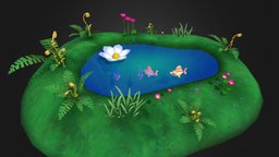 Cartoon fish pack fish, forest, little, small, pond, woods, animal