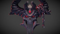 combat glove horns, death, blades, combat, darkness, chains, bladed-weapon, knife-blade, weapon, blender, lowpoly, skull, dark, cycles, blender-cycles