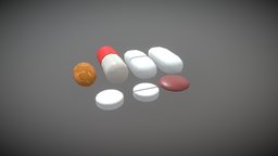 Game Ready Medication Pills Sortiment Low Poly capsule, pills, lp, doctor, tablet, vr, ar, hospital, medication, drugs, substancepainter, substance, unity3d, low-poly, game, pbr, lowpoly, medical, gameready
