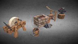 Medieval Forge (part 1) armor, hammer, smith, medieval, merchant, forge, bellows, gamedev, blacksmith, anvil, furnace, grindstone, sword, shield