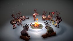 Christmas Reindeer scene deer, snow, christmas, reindeer, fire, character, animation