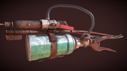 Flame Gun Base Color apocalyptic, post, flame, ready, weapon, game, lowpoly, concept, war