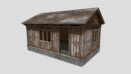 Wooden Shack shark, wooden, exterior, painted, shed, cabin, hut, shelter, nepal, villagehouse, architecture, pbr, lowpoly, house, building, interior, gameready