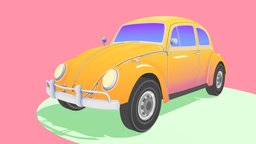 Journey on a Beetle volkswagen, game-ready, volkswagen-beetle, low-poly, blender, lowpoly, gameasset, stylized, noai, vibrant-colors