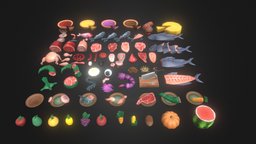 Comida food, fruit, fish, lod, meat, vegetable, low-poly-model, readyforgame, asset, lowpoly, shirp