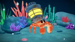 Underwater lighthouse lantern, cute, underwater, shell, coral, crab, particles, shells, diorama, water, hermitcrab, seaweed, lighthouse-lowpoly, handpainted, blender, creature, animal, animated, sea, light, lighthousechallenge, seamanlantern