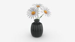 Vase with daisies plant, modern, style, vase, pottery, classic, decorative, ceramic, decor, daisy, vases, heap, elegance, 3d, art, pbr, design, container, interior