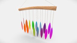 Multicolour Wind Chime wind, exterior, color, fbx, decor, colour, multicolor, chime, multicolour, blender, pbr, leaves, interior, warkarma