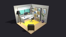 Office Room 6 Low-poly 3D model office, furniture, apartament, house, home