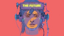 TheFuture future, cyberpunk, bluehair, popart, close-up