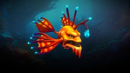 Stylized Anglerfish fish, flying, rpg, deepsea, mmo, rts, fbx, water, angler, moba, anglerfish, angler-fish, handpainted, lowpoly, animation, stylized, fantasy, sea