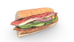 Sub Sandwich (Game Ready / 2K PBR) drink, food, cafe, restaurant, meat, sub, dinner, breakfast, sandwich, cafeteria, beverage, bread, lunch, cheese, bacon, salami