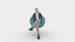�01058 man in suit seat in armchair suit, style, seat, clothes, miniatures, realistic, character, 3dprint, model, man, human, iarmchair