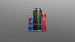 Soda Cans (Coke, Monster, Pepsi) drink, energy, can, aluminum, cola, coke, cans, soft, mockup, beverage, soda, water, coca-cola, pepsi, 12oz, condensation, 330ml, soda-can, monster, 16oz, soda-cans, soft-drinks