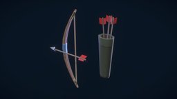 Bow with arrows and quiver tga, obj, fbx, strategy, mobilegames, lowpolymodel, substancepainter, substance, low-poly, asset, game, lowpoly, poly, mobile, wood, fantasy