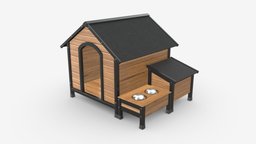 Outdoor Wooden Dog House 03 wooden, dog, garden, pet, kennel, roof, puppy, outside, brown, outdoor, feeder, shelter, yard, canine, doghouse, pbr, house, animal, wood