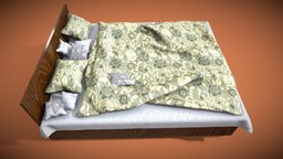 Bed ( Pilloows/ bedsheet/quilt ) FREE wooden, bed, white, button, prop, item, furniture, print, quill, bedsheet, substancepainter, game, art, texture, pillow-design