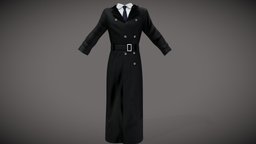 Mens Full Length Trench Coat Shirt Tie Outfit commander, full, white, shirt, warrior, trench, fashion, floor, clothes, different, stylish, coat, unique, tie, ankle, realistic, manga, uniform, real, mens, elegant, length, metaverse, trenchcoat, pbr, low, poly, sword, male, black, royal