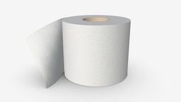 Toilet paper single roll bathroom, white, household, roll, paper, accessories, soft, toilet, clean, sheet, single, tissue, recycle, restroom, hygiene, sanitary, wipe, 3d, pbr