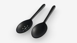 Cooking spoon 2-piece set object, food, two, household, set, equipment, spoon, handle, metal, tool, kitchen, cooking, kitchenware, useful, utensil, 3d, pbr, design, plastic