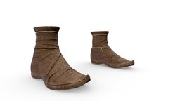 Medieval Flat Pheasant Shoes leather, flat, medieval, elf, tavern, brown, shoes, arabian, nights, pheasant, pbr, low, poly, female, fantasy, male