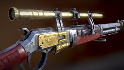 Golden Fang Lever-Action Rifle rifle, classic, vr, 4k, game-ready, game-asset, vr-ready, lever-action, wild-west, weapon, lowpoly, gun