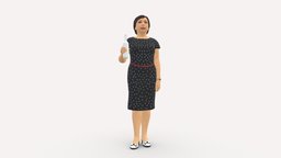 Wom in dark dress white dots alco in hand 0946 style, people, fashion, clothes, dress, miniatures, realistic, alcohol, character, 3dprint, model, man, male