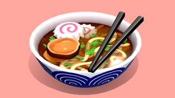 Udon Noodle Soup food, cute, restaurant, noodle, lunch, soup, streetfood, japanese-food, udon, handpainted, unity, unity3d, cartoon, lowpoly, stylized, noai