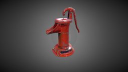 Old Water Pump red, pump, rust, rusty, water, old, scratched, waterpump, seams, peeling, low-poly, game, low, poly