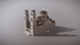 Grand Byzantine Church tower, cross, cathedral, castle, monk, airplane, exterior, grand, international, bell, airport, priest, manufacture, aircraft, hangar, religion, works, terminal, byzantine, teletrap, low-poly, stone, building, factory, shop, church