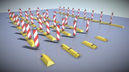 Highway Guide Barriers with Yellow Feets exterior, highway, barrier, freeway, roadway, road-sign, vis-all-3d, 3dhaupt, software-service-john-gmbh, low-poly, city, street, plastic, yellow-guide-barrier, guide-barrier, road-marking, leitschwellen, yellow-feets
