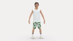 001247 junior boy in tank top palm shirts style, boy, people, shorts, top, clothes, miniatures, realistic, tank, junior, character, 3dprint, model, human, male