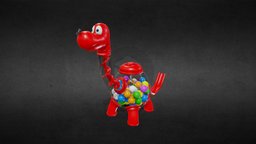 Chi-Gum, the dino-vending-machine red, cute, diplodocus, bubble, machine, gamejam, gum, lowpoly, gameasset, animated, dinosaur, dino