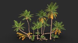 Coconut Palm Trees tree, green, plant, lod, tropical, palm, unreal, vegetation, coconut, ue4, unrealengine, unity, unity3d, low-poly, asset, game, lowpoly, environment, ue5