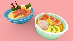 Someones Lunch food, japan, bowl, shrimp, octopus, rice, asian, props, soup, ramen, handpainted, lowpoly, gameart, japanese