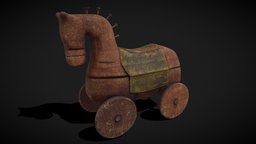 Medieval Horse Pull Along kids, games, toy, wheels, fun, viking, medieval, painted, worn, rustic, play, old, models, anglo, saxon, primal, wheeled, various, game, horse, wood, village