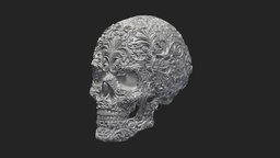 Skull Ornamental 3D Print stl, modern, ornate, printing, jewelry, cnc, dead, pendant, ornament, pattern, danger, obj, detailed, mexican, decor, floral, printable, ornamental, pendants, sculptures, muertos, 3d, art, skull, decoration, cartuche