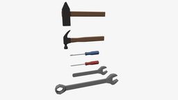 Low Poly Tools hammer, work, flat, tools, wrench, claw, tool, head, ratchet, screwdriver, phillips, low, poly, home